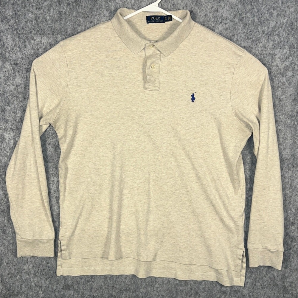 Polo Ralph Lauren Men's XL Long Sleeve Polo Shirt Oatmeal Beige Heather Cotton